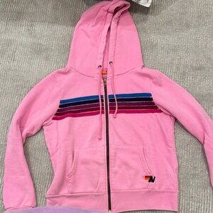 Aviator Nation Pink Zip-Up Hoodie with Stripes